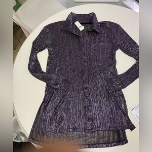 NWT Anthropologie Pilcro women's metallic button down size S blk/purp/silv